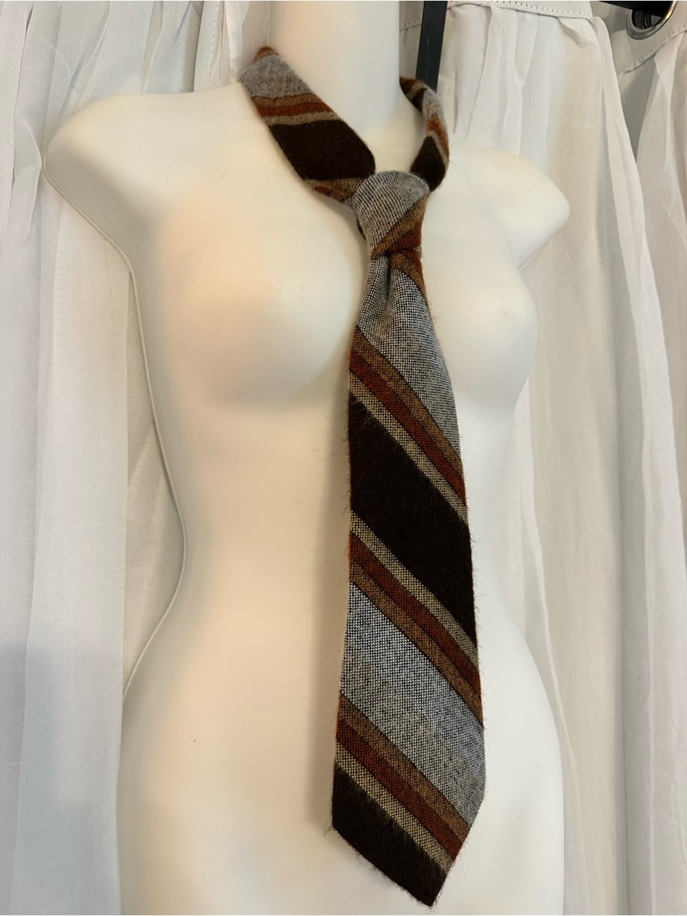 Knights Lynn Striped Wool Blend Men's Tie in Brown, Rust and Gray